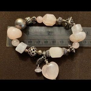 Silver beads/pink glass beads stretch bracelet
